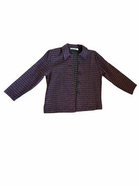 Apparenza Tweed Button-Front Blazer in Burgundy and Blue